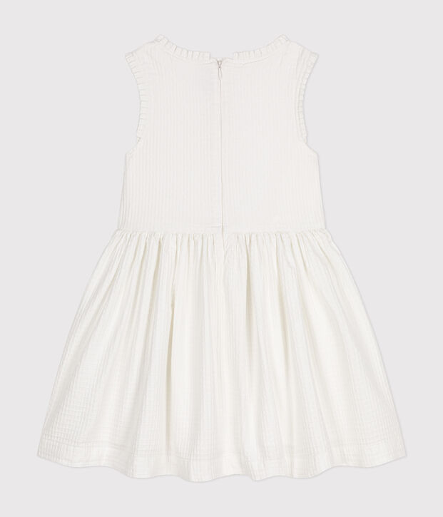 Girls' Sleeveless Textured Cotton Dress white