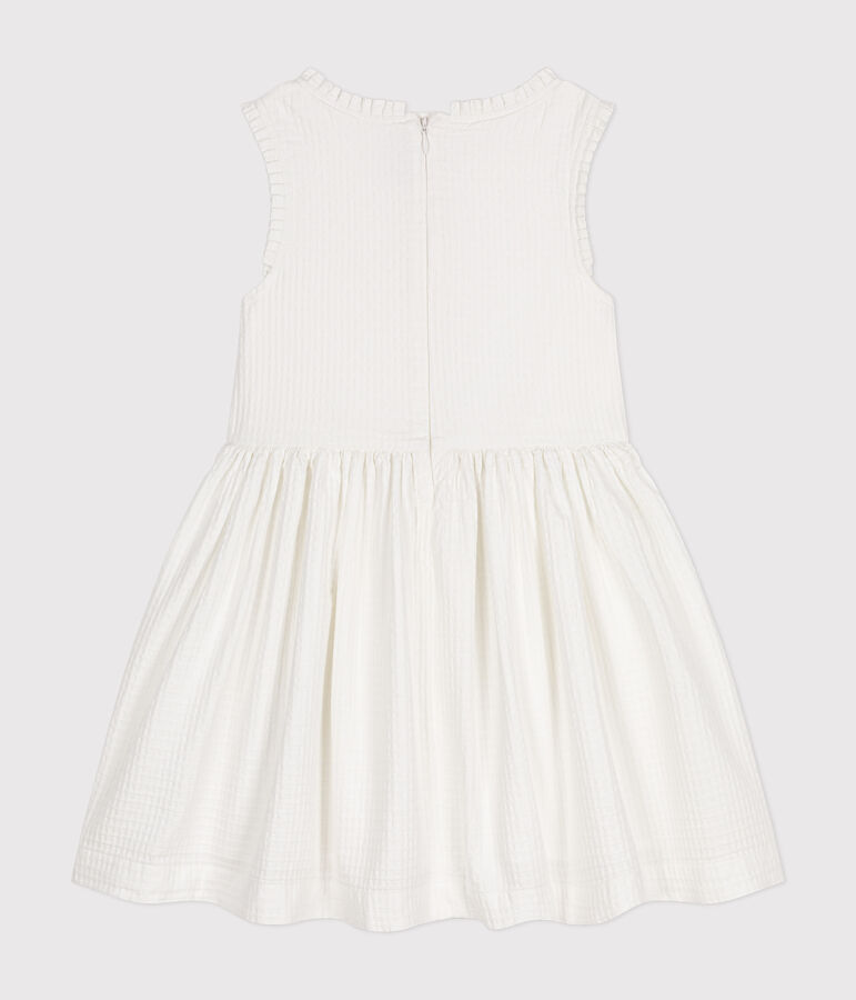 Girls' Sleeveless Textured Cotton Dress MARSHMALLOW white