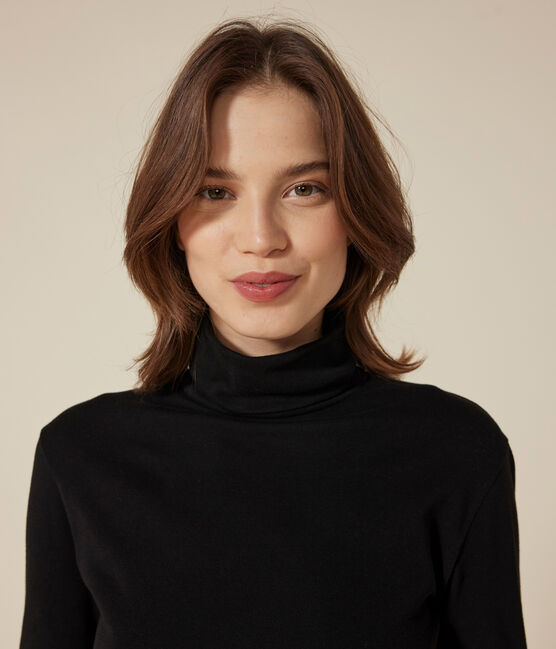 Women's Iconic roll neck cotton T-shirt BLACK black