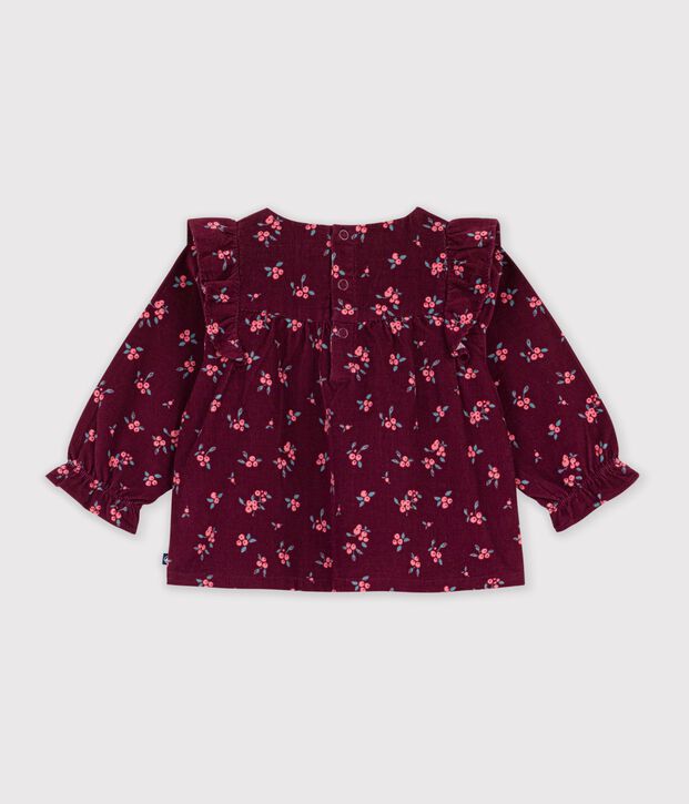 Babies' long-sleeved floral-print velour blouse red/multicolor