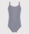 Children's one-piece stripy swimsuit MEDIEVAL blue/MARSHMALLOW white