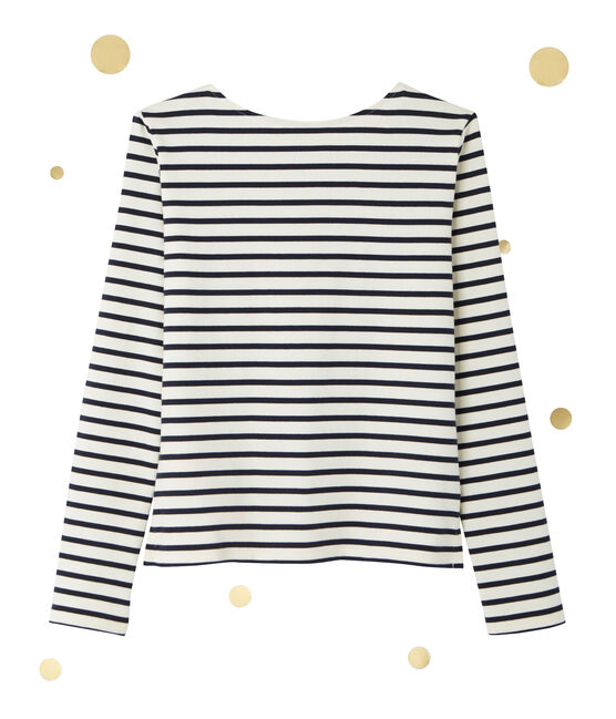 Marinière femme décolletée dans le dos. Petit bateau x Marie-Agnès Gillot COQUILLE beige/SMOKING blue