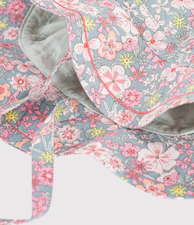 Baby girls' floral print wide brimmed floppy hat blue/multicolor