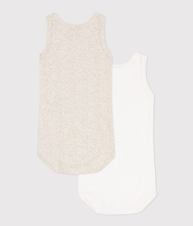 Pack of 2 Drop Needle Rib Cotton Vest Bodysuits multicolor