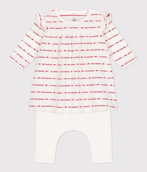 Babies' Cotton Patterned Knit Dress With Leggings white/red