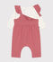 Babies' cotton T-shirt and fleece dungaree outfit ROSEWOOD pink/MULTICO