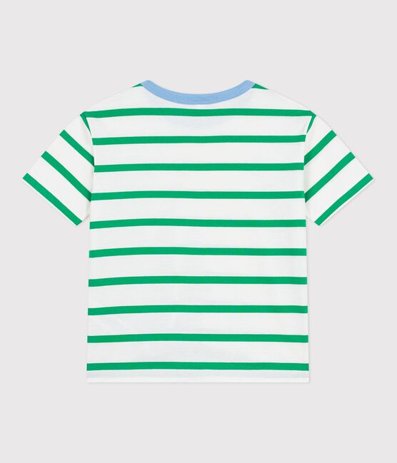 Children's short-sleeved stripy cotton T-shirt MARSHMALLOW white/PRADO