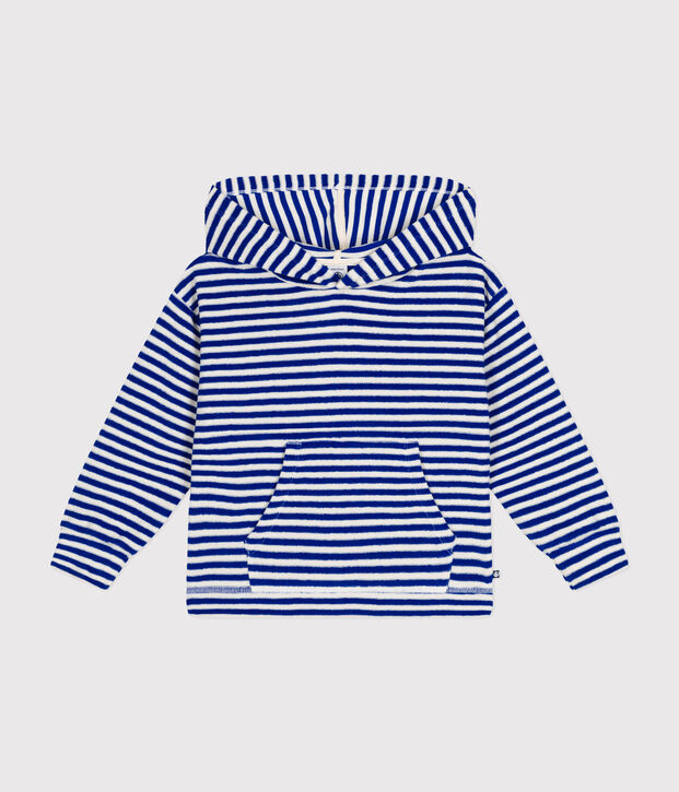 Children's Stripy Terry Hoodie blue/ecru