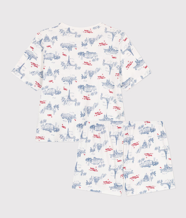 Women's short Paris print cotton pyjamas white/multicolor