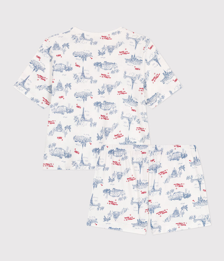 Women's short Paris print cotton pyjamas MARSHMALLOW white/MULTICO white