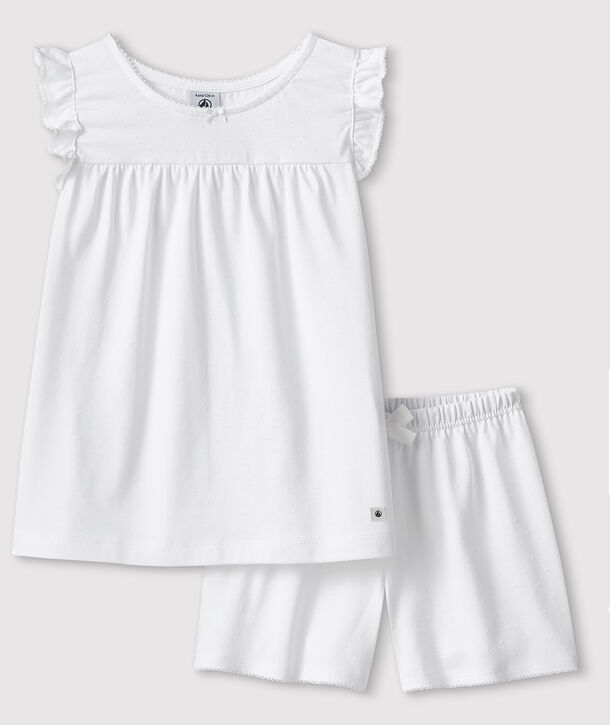 Girls' White Fine Cotton Short Pyjamas white