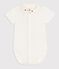 Babies' short-sleeved cotton body with embroidered details Ecru/pink