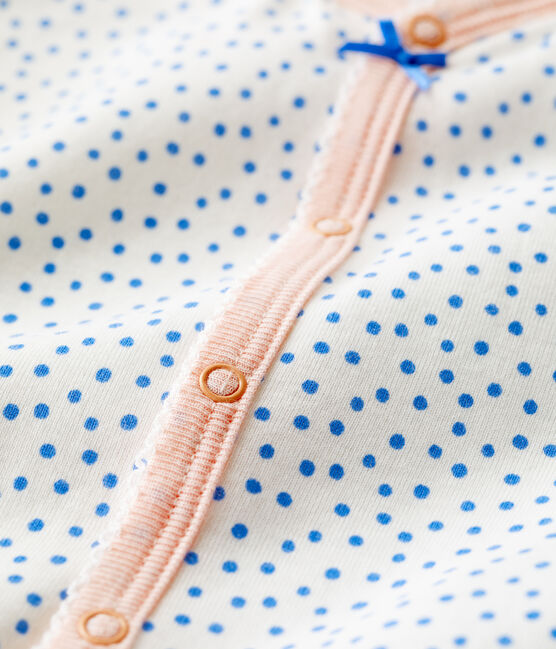 Babies' Spotted Organic Cotton Playsuit MARSHMALLOW white/BRASIER blue