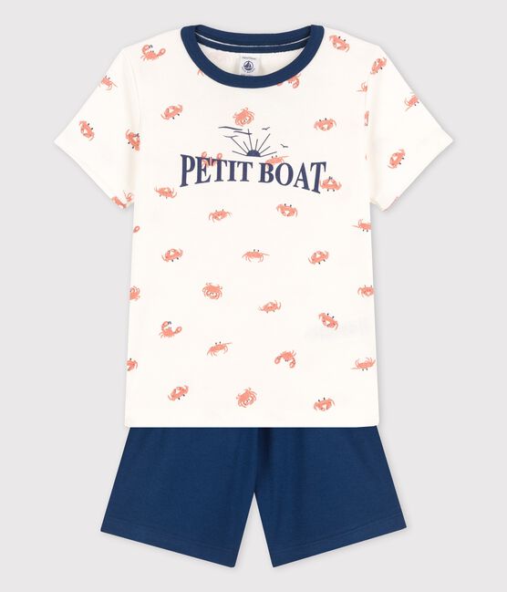 Boys' Crab Print Cotton Short Pyjamas MARSHMALLOW white/MULTICO white
