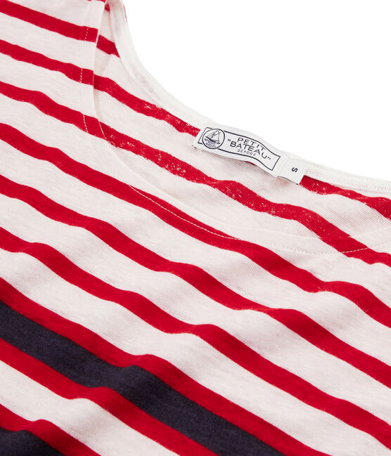 Women's linen T-Shirt MARSHMALLOW white/PEPS red/MEDIEVAL