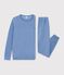 Children's plain cotton terry pyjamas blue