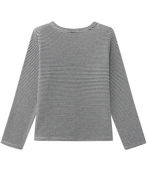 Girl's milleraies-striped double knit cardigan SMOKING blue/COQUILLE beige