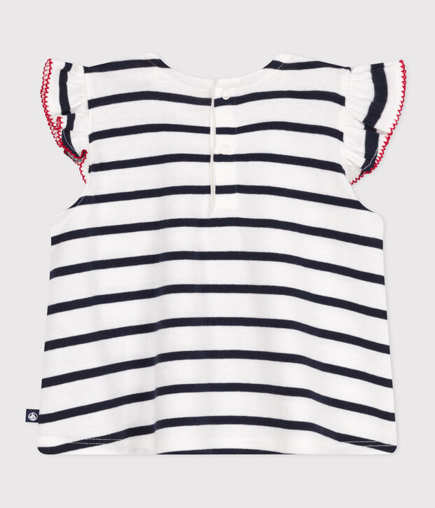 Babies' sleeveless stripy cotton blouse white/blue