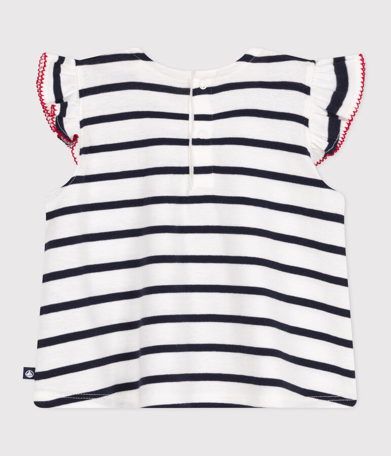 Babies' sleeveless stripy cotton blouse white/blue