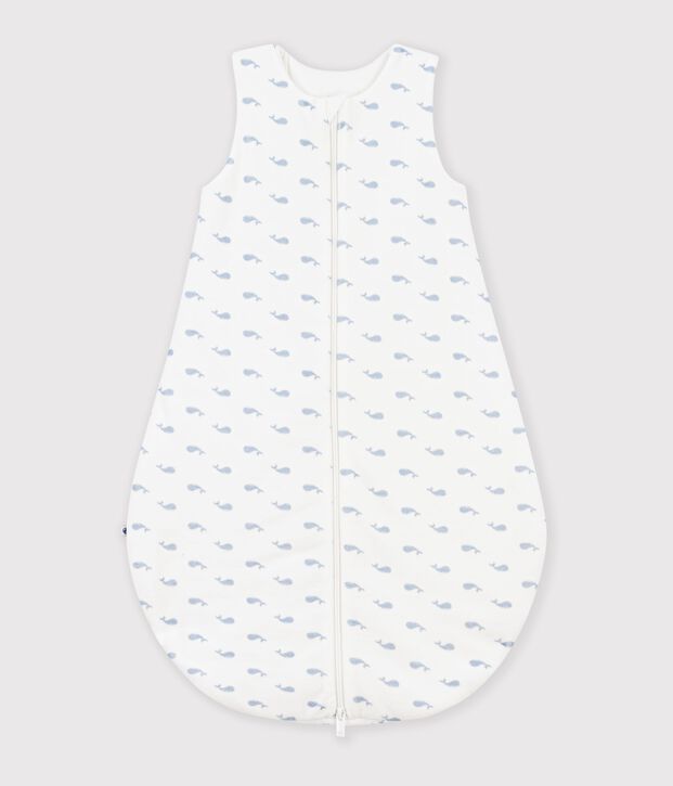 Babies' 3 TOG whale-print corduroy sleeping bag blue/blue