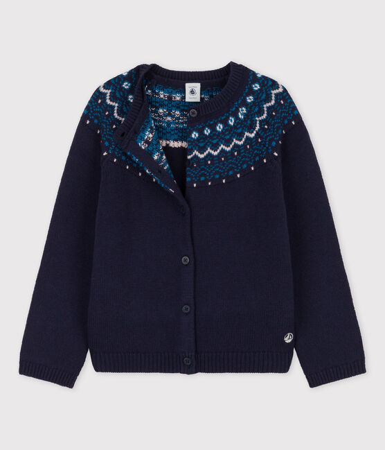 Girls' Wool/Cotton Cardigan SMOKING blue/MULTICO white
