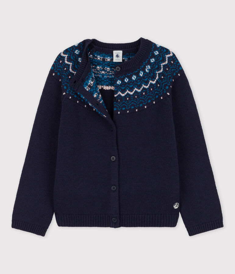 Girls' Wool/Cotton Cardigan blue/multicolor