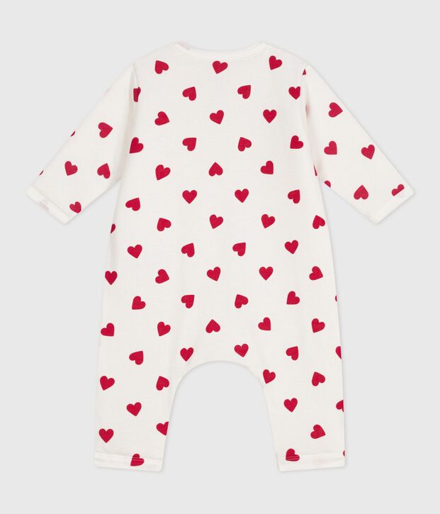 Babies' padded heart-print cotton playsuit. white/red