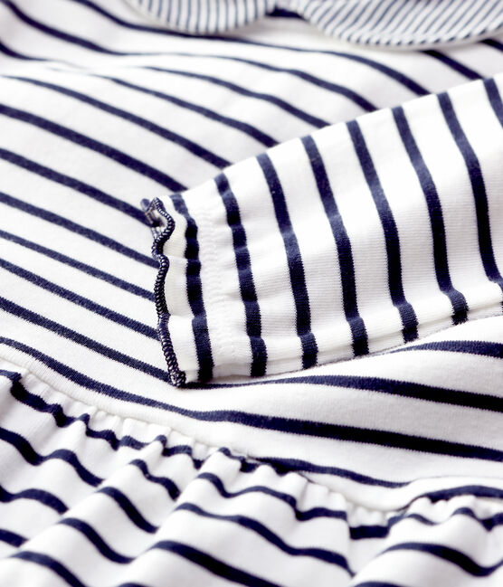 Babies' Striped Cotton Dress MARSHMALLOW white/SMOKING blue
