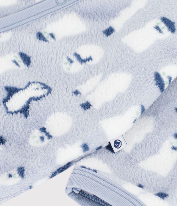 Babies' fleece onesie with a snowman print blue/multicolor