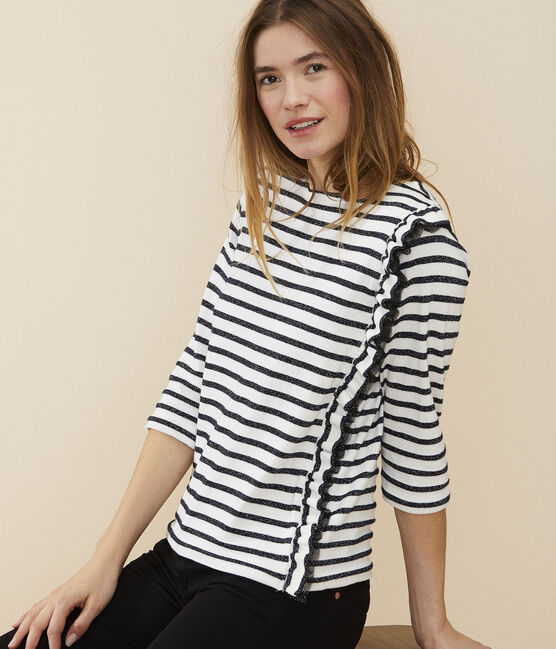 Women's shiny Breton Top MARSHMALLOW white/SMOKING ARGENT BRILLANT