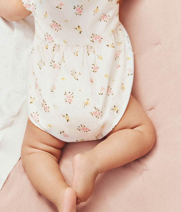 Babies' floral print cotton rompers white/multicolor