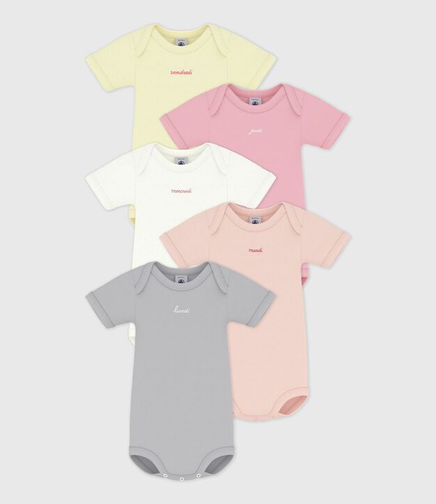 Pack of babies' short-sleeved plain cotton bodies multicolor