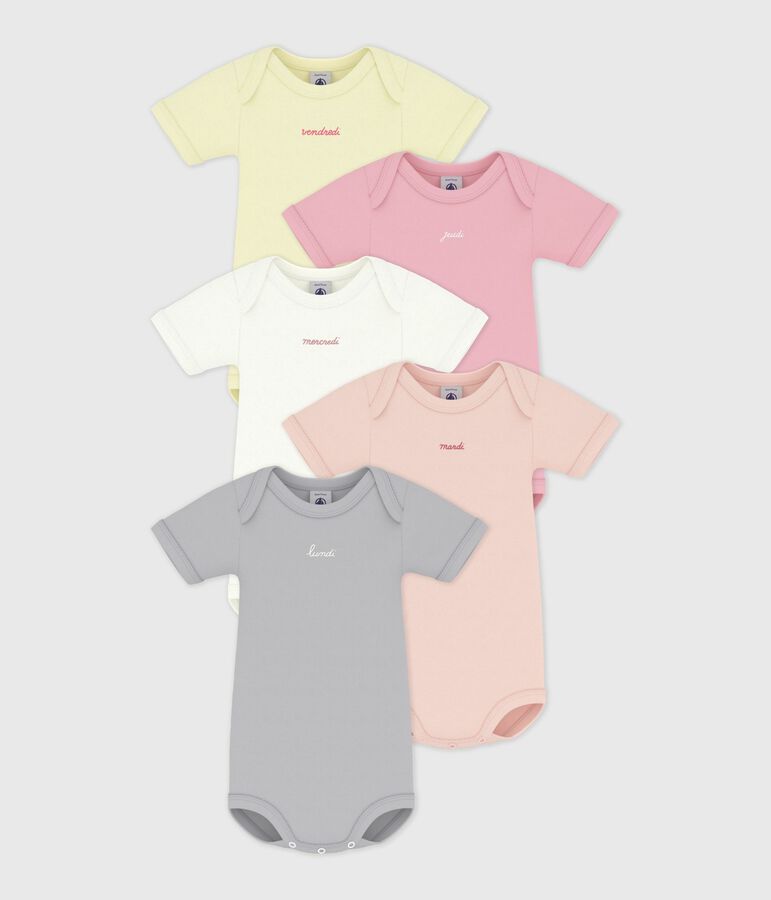 Pack of babies' short-sleeved plain cotton bodies multicolor