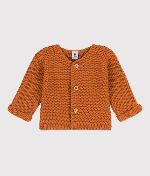 Babies' Moss Stitch Cotton Cardigan brown