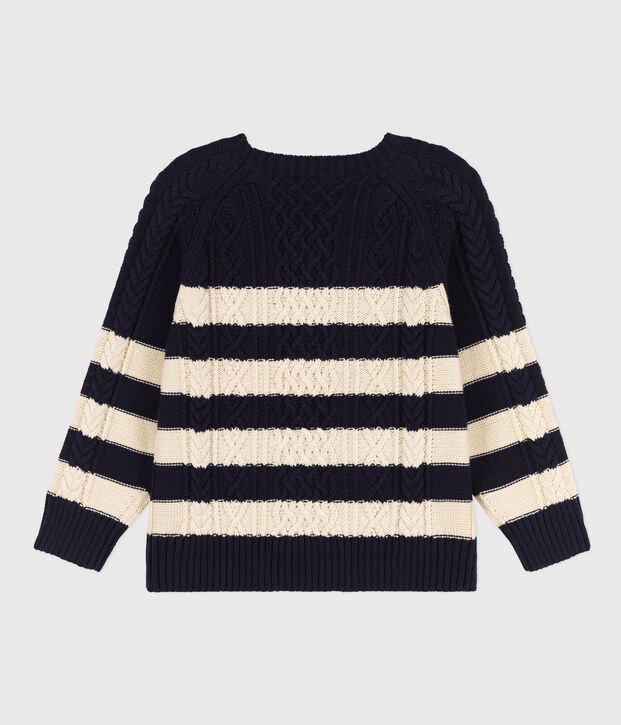 Children's Unisex Stripy Cotton Irish Pullover blue/ecru