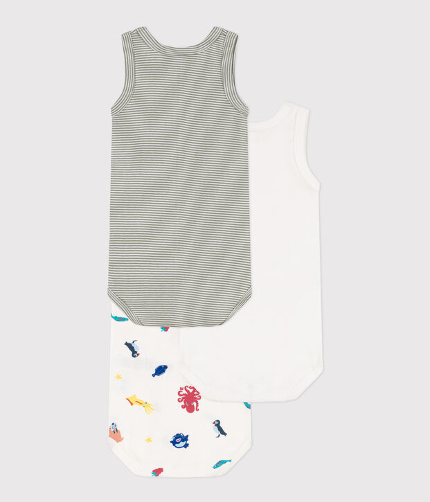Cotton Sea Animals Vest Bodysuits - Pack of 3 multicolor