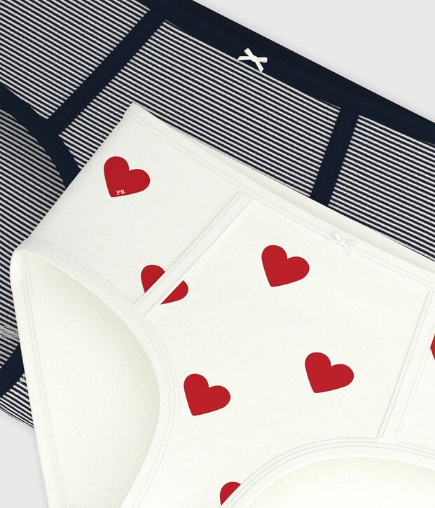 Women's Heart and Stripe High-Waisted Cotton Briefs - 2-Pack multicolor