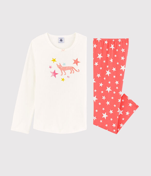 Girls' Starry Cotton Pyjamas white/orange
