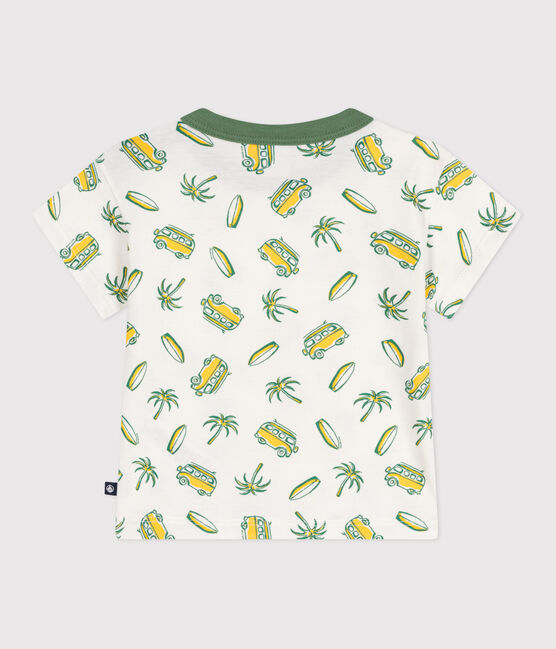 Babies' short-sleeved boat print cotton T-shirt MARSHMALLOW white/ORGE