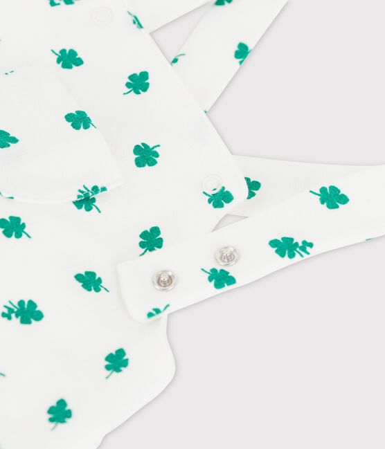 Babies' Organic Fleece Plant Print Dungaree Shorts MARSHMALLOW white/GAZON green
