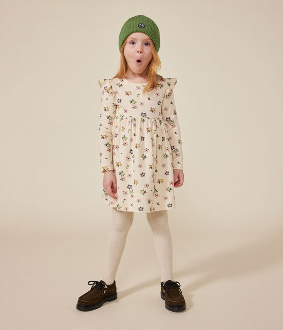 Girls' long-sleeved tube knit dress AVALANCHE white/MULTICO