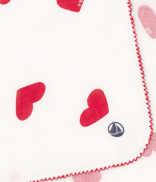COTTON GAUZE HEART HANKY FOR BABY white/red