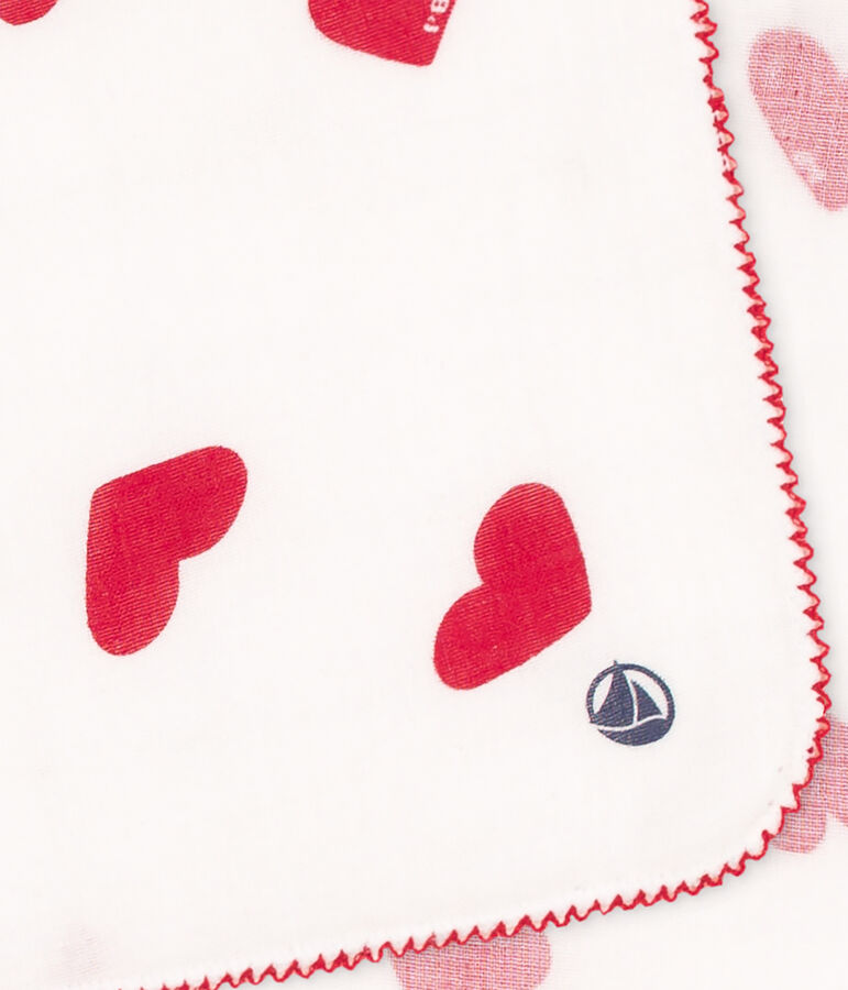 COTTON GAUZE HEART HANKY FOR BABY white/red