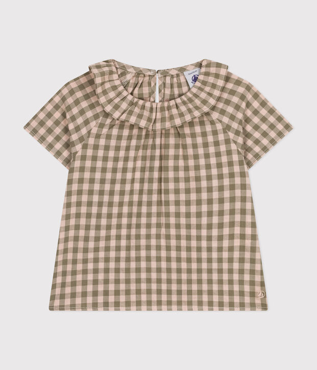 Babies' Short-Sleeved Seersucker Blouse green/pink