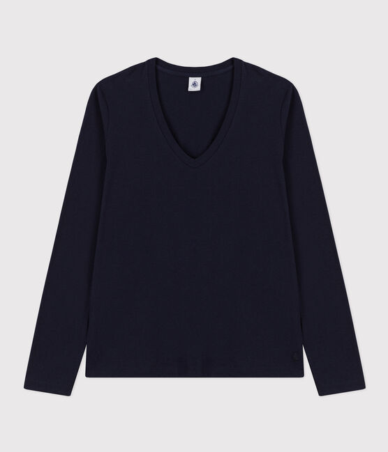 Women's Straight V-Neck Cotton T-Shirt SMOKING blue