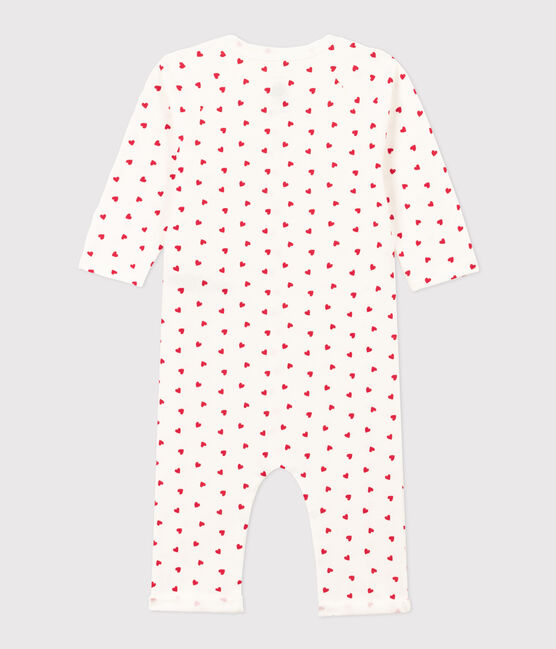 Babies' Heart Patterned Fleece Jumpsuit MARSHMALLOW white/PEPS red