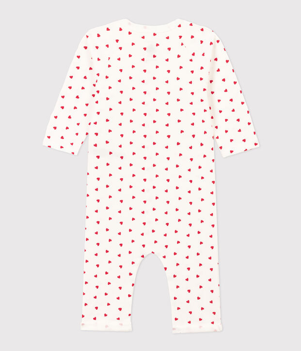Babies' Heart Patterned Fleece Jumpsuit white/red