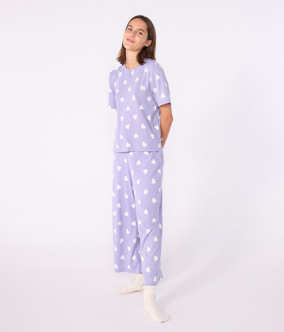 Women's cotton pyjamas with a heart print, short sleeves and wide legs SQUAW white/MARSHMALLOW