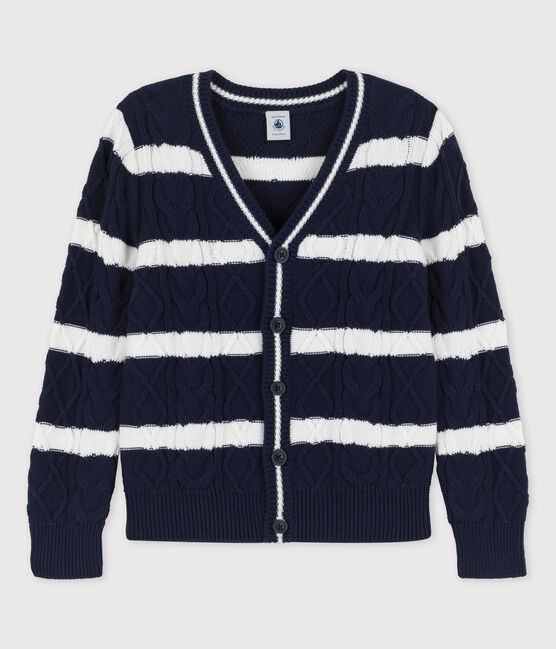Boys' Cotton Cardigan SMOKING blue/MARSHMALLOW white