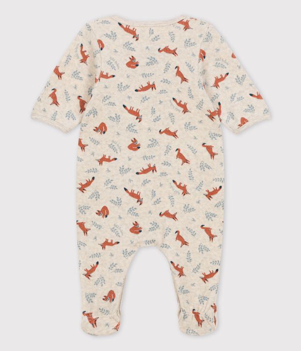 Organic printed velvet baby sleepsuit beige/white